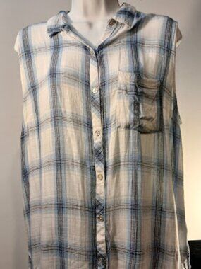 Staccato L Sleeveless Blue Plaid button down shirt